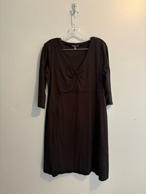 Toad&Co Black Dress Midi Women’s Size XL 3/4 Sleeve A-Line Ruched Bust Pocket
